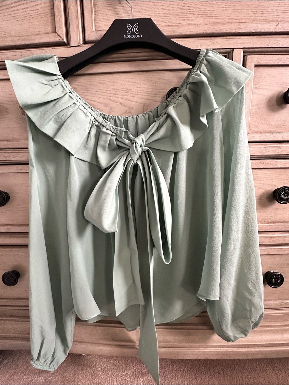 Sage Green Ruffle Tie-Neck Women's Top